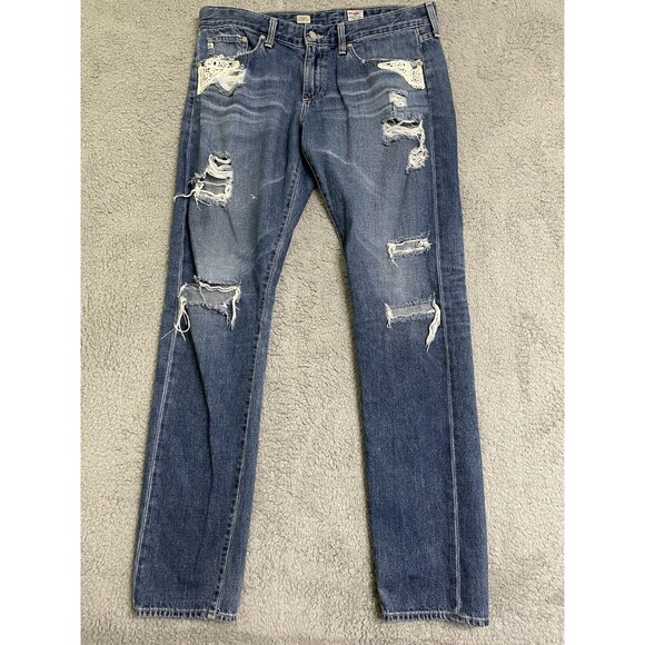 AG Jeans Denim - AG Adriano Goldschmied piper slouchy slim jeans, size 31 slashed, lace, rips